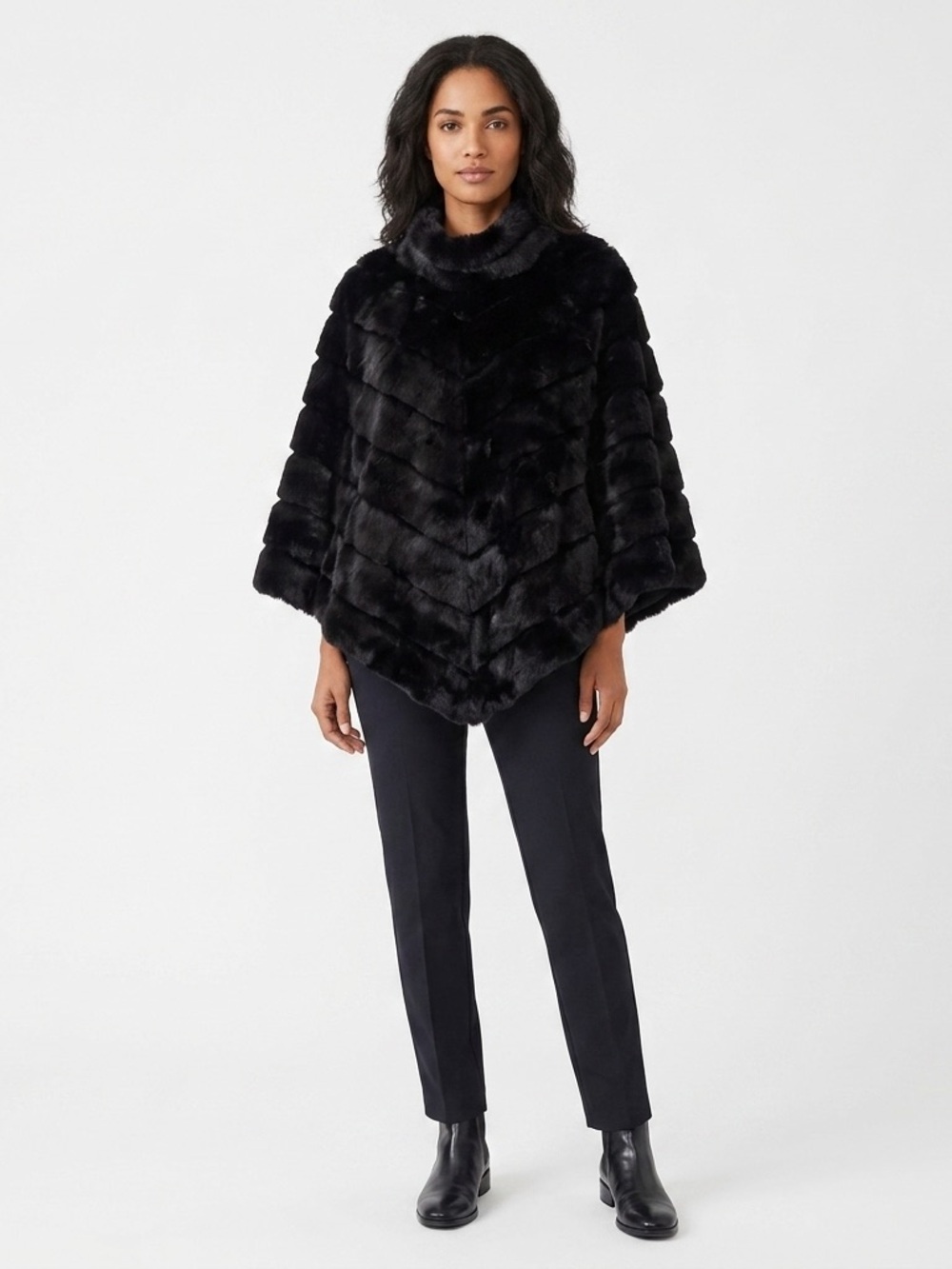 J. McLaughlin Faux Fur Chevron Cape Poncho Wrap Black XS/S